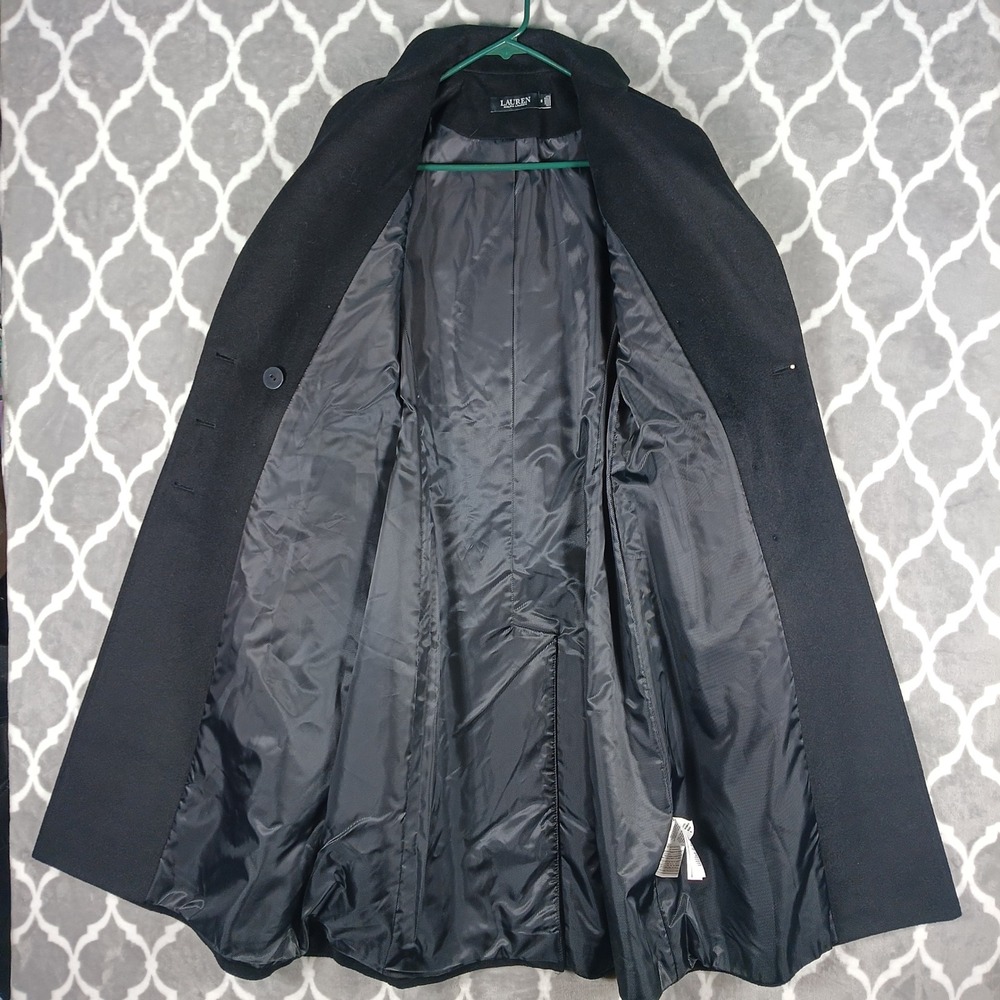 Lauren Ralph Lauren Trench Coat Women Size 0 Black Wool Blend Double Breasted - Picture 4 of 13
